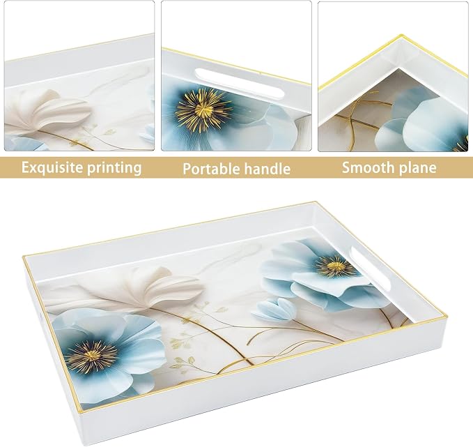 Serving Tray with Handles, 15.7 * 11.8 inches, Plastic Ottoman Tray with - Image 2