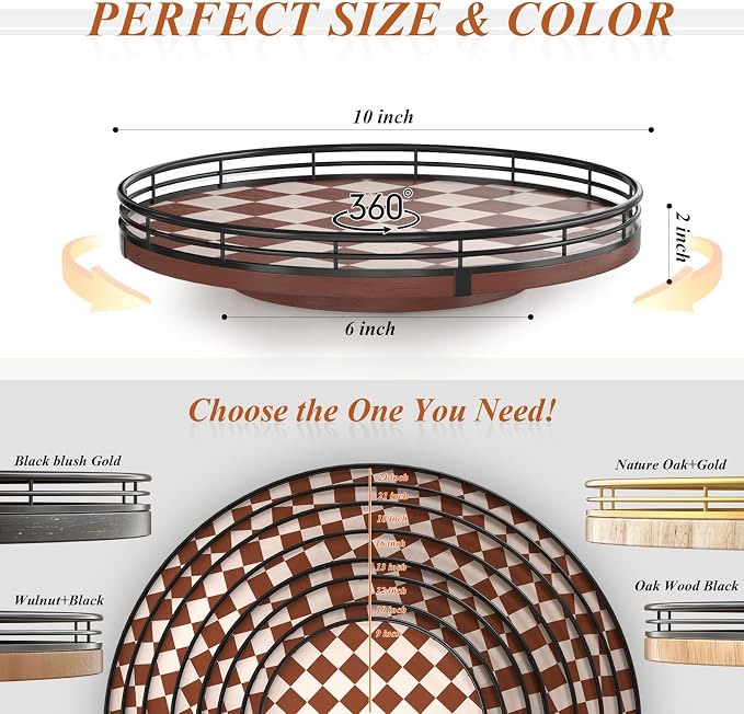 AMH 10-Inch Brown Checkerboard Lazy Susan Organizer - Image 6