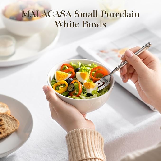 MALACASA Small White Ceramic Bowls Set of 8, 14 OZ Compact Dessert Bowls Rice - Image 5