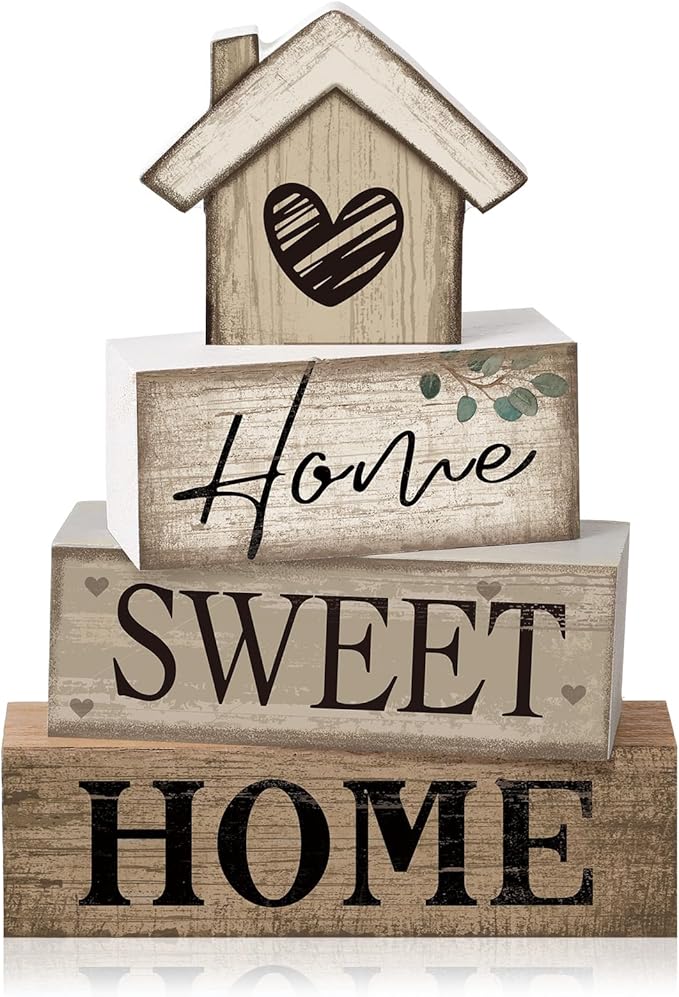 Moucuny 4 Pcs Farmhouse Table Decor Rustic Home Sweet Home Tiered Tray by Moucuny