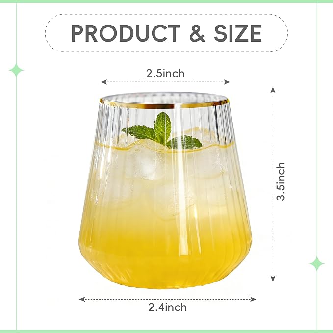 N9R 40PCS Plastic Wine Glasses Disposable, 14 oz Gold Rim Cocktail Spritz | - Image 2