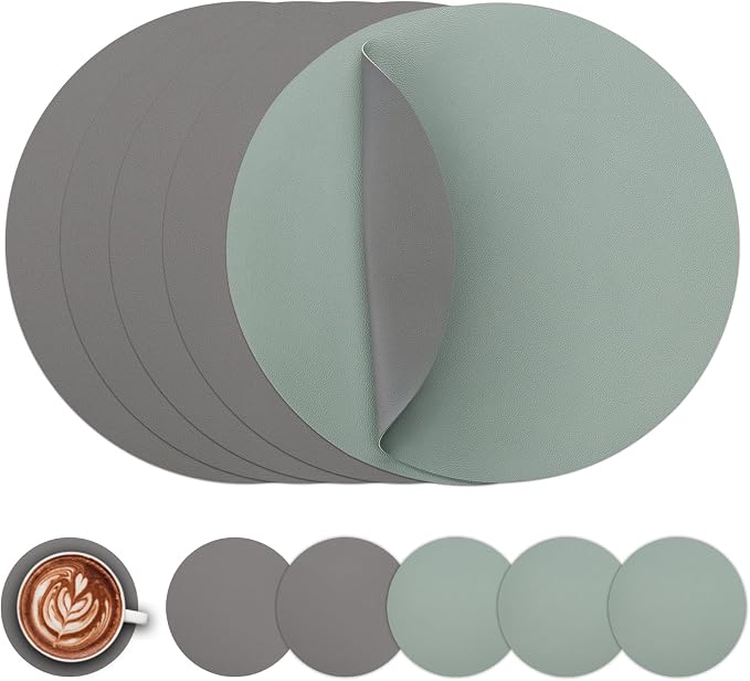 Myir JUN 15 Inches Round Placemats Set of 6 Faux Leather Place Mats | by MyirJUN