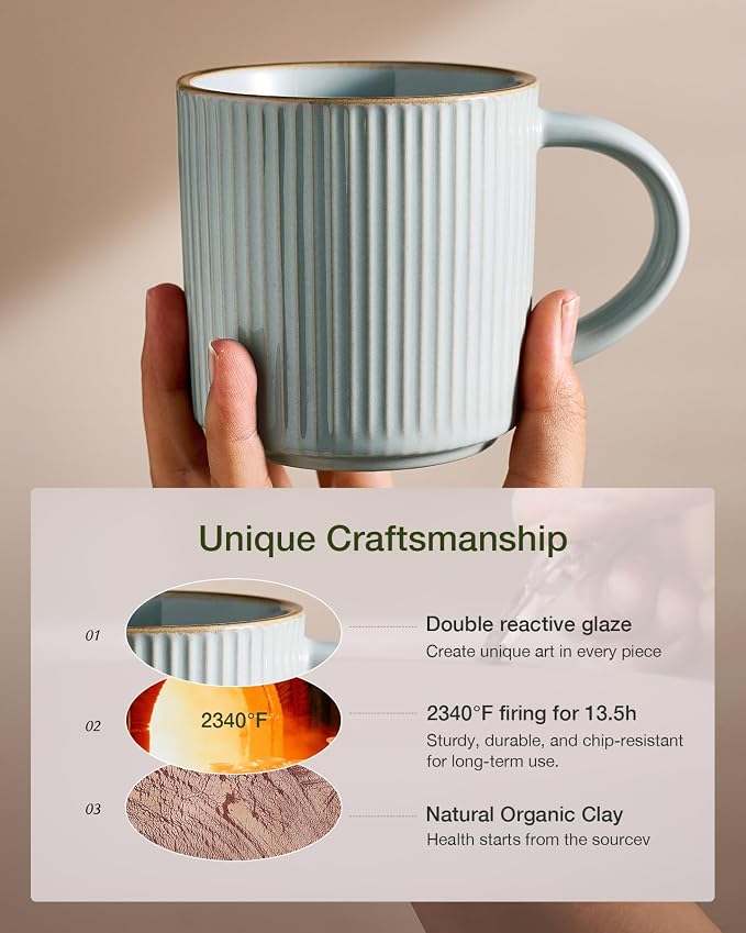 famiware Star Coffee Mug Set for 4, Handcrafted 12 oz Ceramic Stoneware Mugs - Image 5