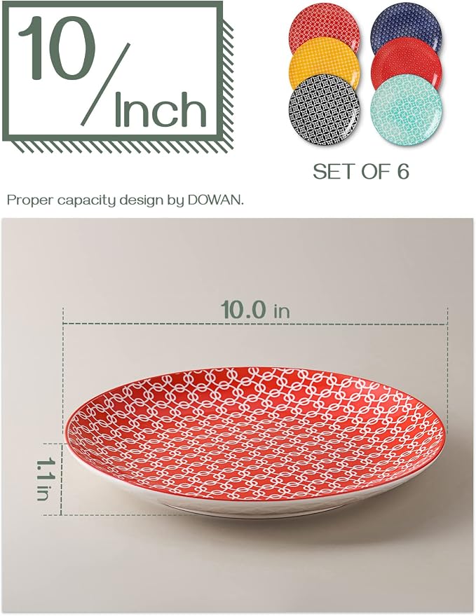 DOWAN 10" Colorful Dinner Plates Set of 6, Ceramic Dessert Plates Set - Image 4