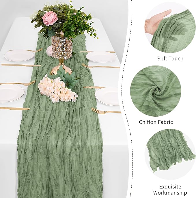 25 Pack Sage Green Cheesecloth Table Runner 17 x 108 Inch Gauze Table Runner - Image 5