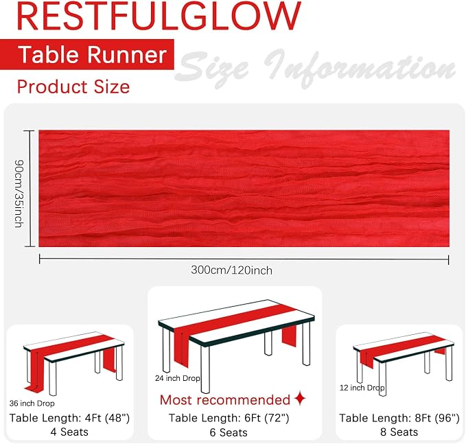 12 Pack Red Cheesecloth Table Runner 35 x 120 Inch | Boho Gauze Fabric - Image 2