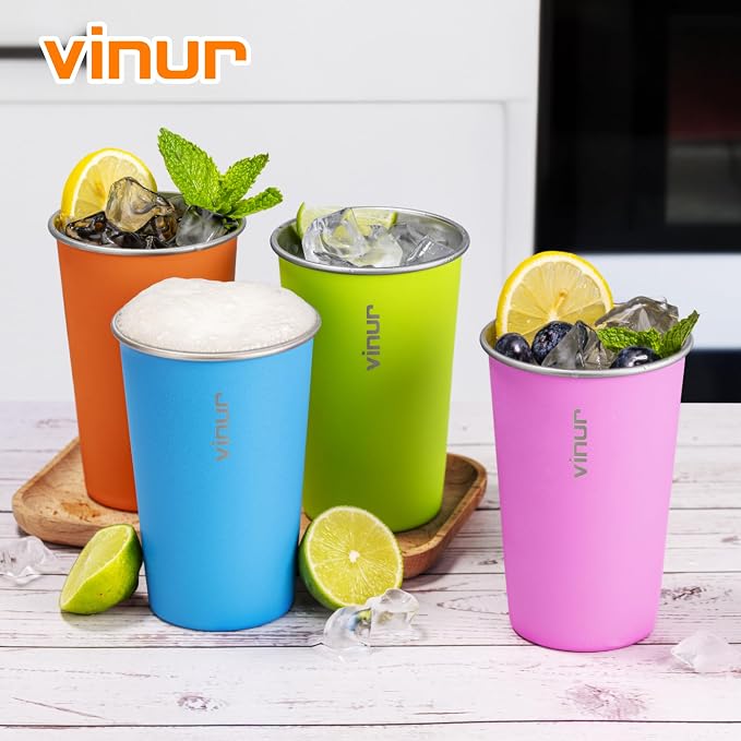 Stainless Steel Cups-16 oz Colorful Stackable Metal Drinking Glasses 4 Pcs | 16 - Image 6