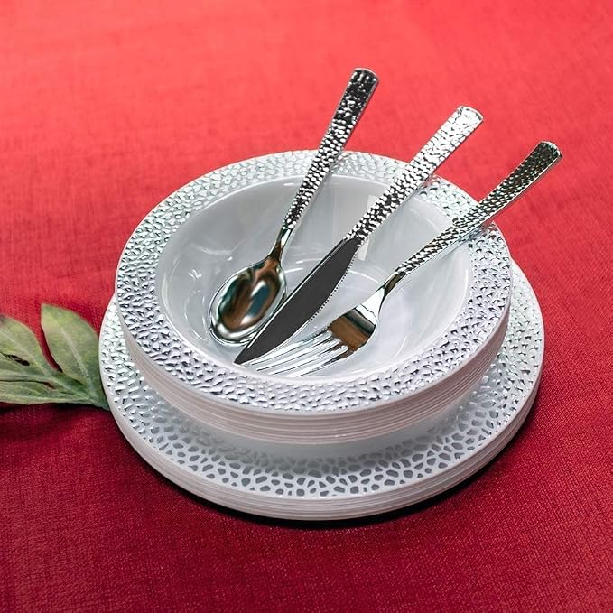 960 Piece Silver Plastic Silverware, Extra Heavyweight Disposable Cutlery Set - Image 7