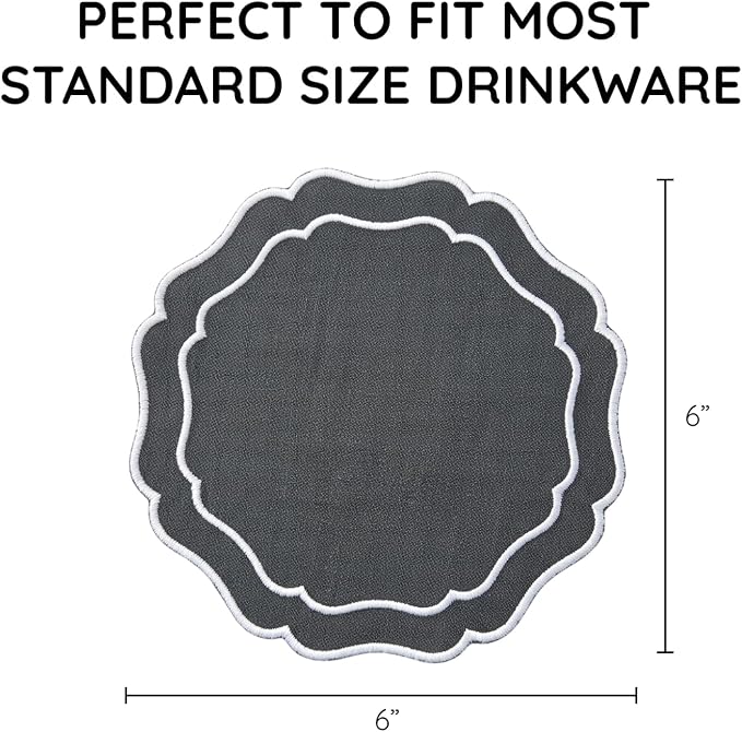 Linen Coasters for Drinks, 4.5 inch, Pewter | Absorbent Linen Drink Mats - Image 3