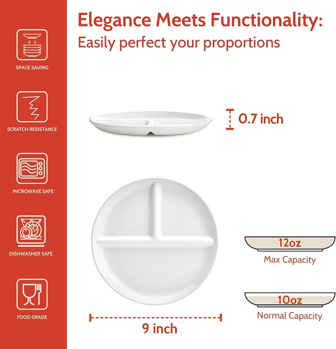 Sweese 9 Inch Porcelain Divided Dinner Plates Set of 2 – Encourage Healthy - Image 2
