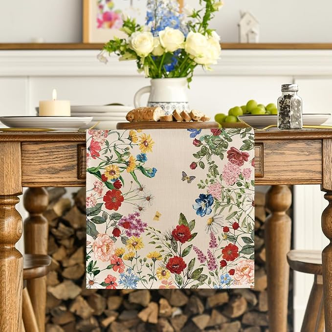 Artoid Mode Plants Floral Butterfly Valentine's Day Table Runner, Anniversary - Image 2