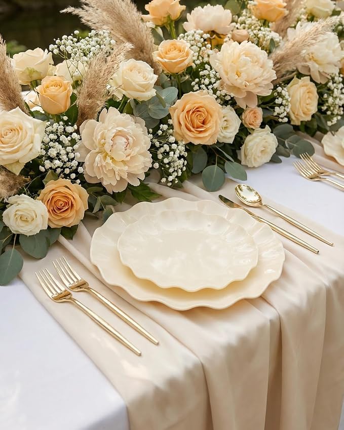 LIYH 24 Pcs Plastic Plates Reusable, Unbreakable Dinner Plates, Scalloped - Image 6
