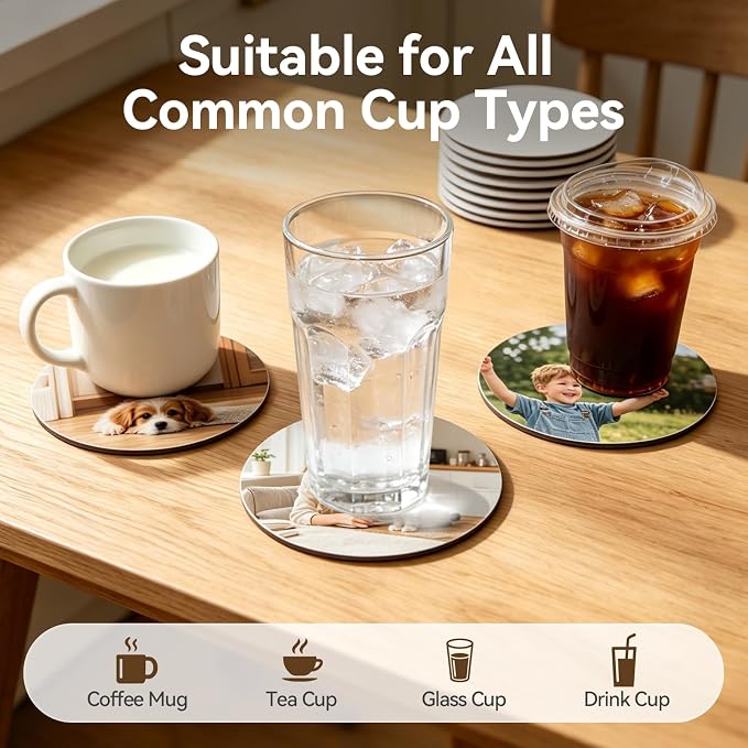80 Pcs Sublimation Blank Coasters, Heat Transfer Wood Cork Coasters 4 x 4 in - Image 4