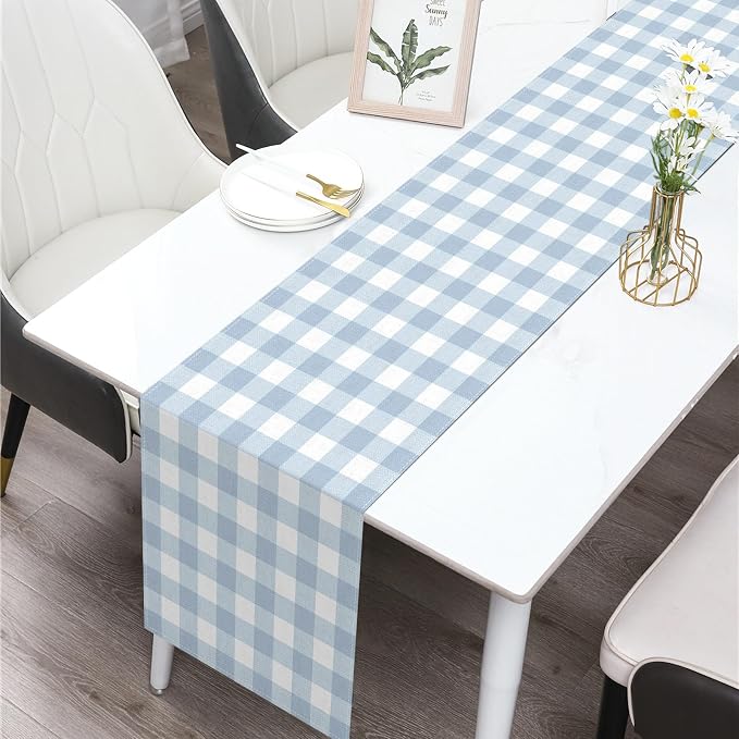 Dusty Blue Gingham Table Runner Light Blue Checkered Boy Girl Baby Shower - Image 6