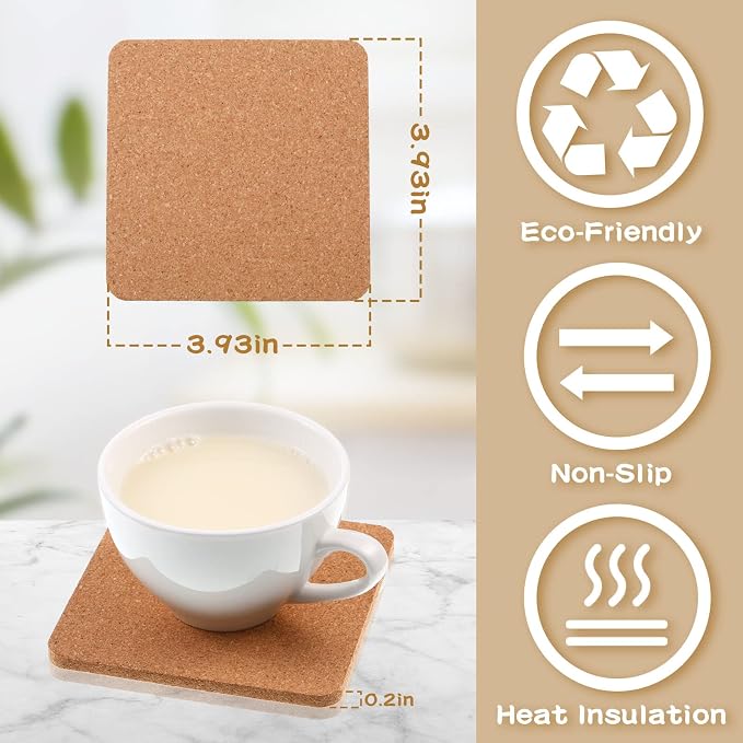 120 Pcs Square Cork Trivets 4 x 4 x 0.2 Inch Cork Coasters - Image 2