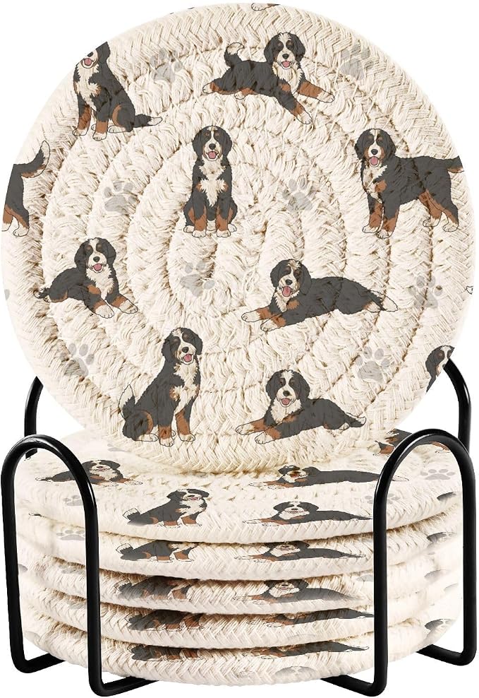 Bernedoodle Dogs White Pattern Coasters by Unknown