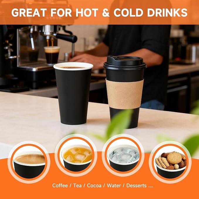 METAPRINT 100 Pack 16 oz Disposable Coffee Cups - Image 7