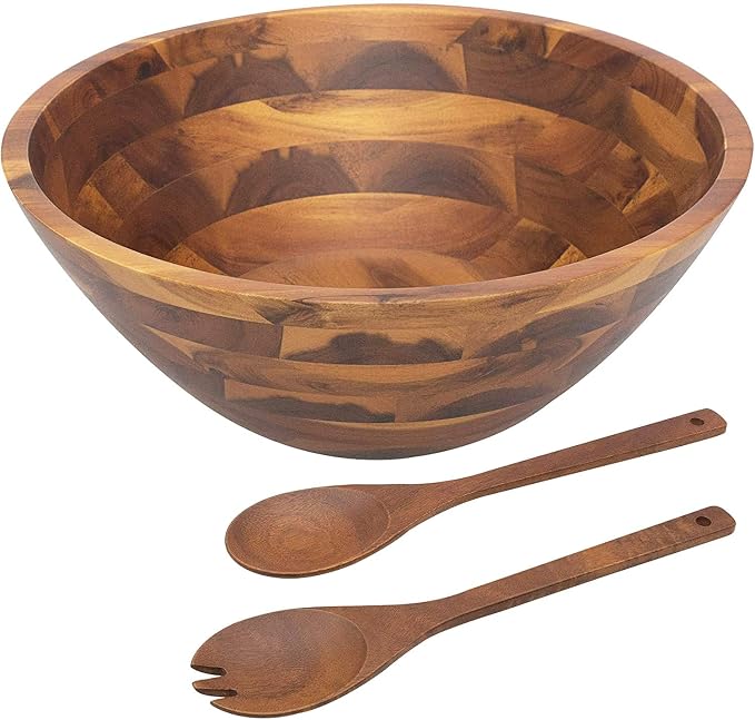 AIDEA Salad Bowls, Wooden Salad Bowls Set, Large Acacia Wood Serving Bowl by AIDEAHOME