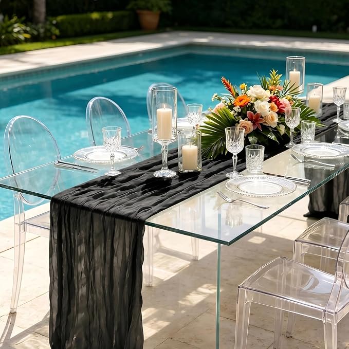 3 Pack Black Cheesecloth Table Runner 21 x 120 Inch Boho Gauze Sheer Table - Image 5
