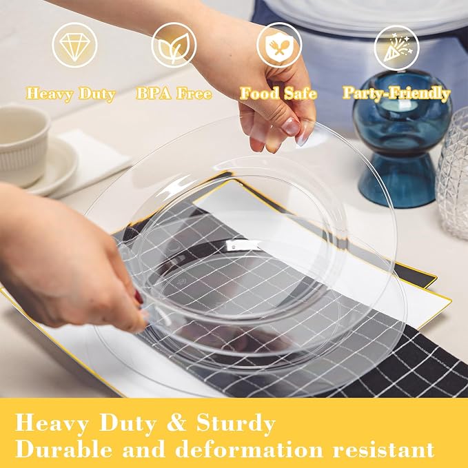 100PCS Clear Plastic Plates Disposable, 10.25" Heavy Duty Dinner Plates | - Image 3