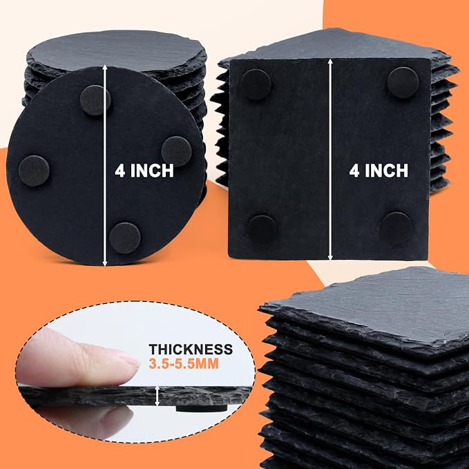 72 PCS Slate Drink Coasters, Cymuber 4 Inch Black Coasters Stone Cup Coaster - Image 7
