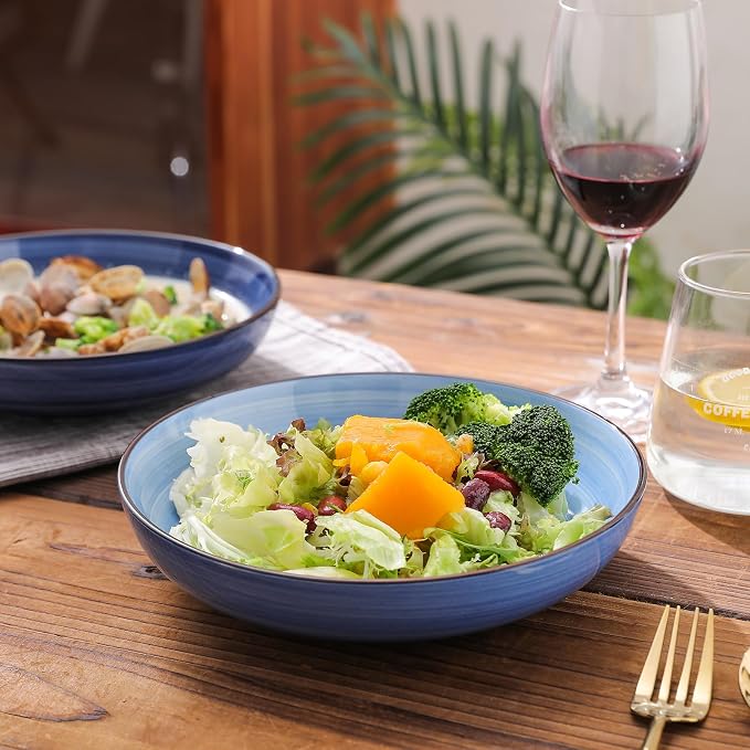 Selamica Ceramic Pasta Bowls Set 34 OZ, Large Salad Bowl 8.6 Inch Deep Plates - Image 4
