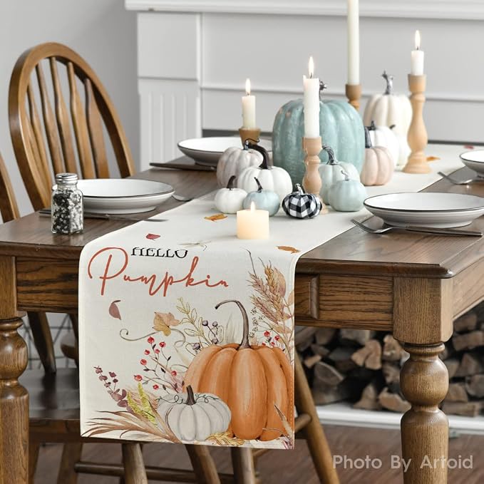 Artoid Mode 210 GSM Fall Table Runner 13x60 Inch Home Party Decor | Hello - Image 3