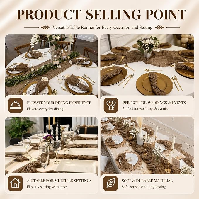 2 Pack Brown Cheesecloth Table Runner 17x108 Inch Boho Rustic Semi Sheer Gauze - Image 7