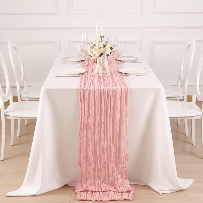 3 Pack Peach Pink Cheesecloth Table Runner 120 Inch Boho Wedding Decor | - Image 4