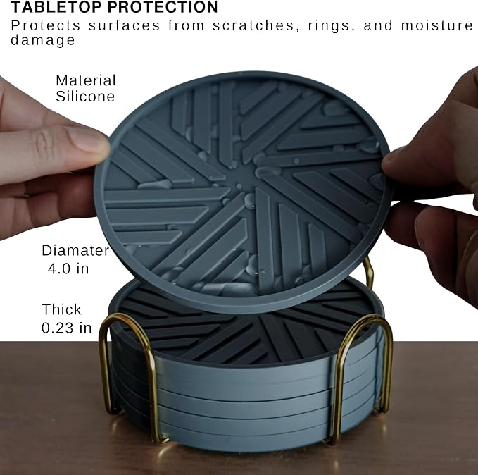 Silicone Coasters Set of 6 & Gold Holder - Image 2