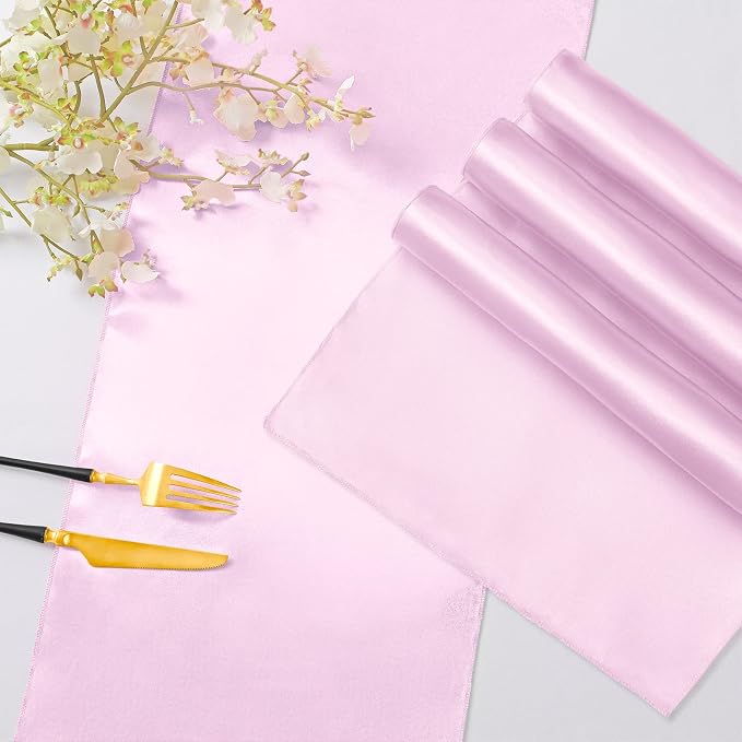 Horbaunal 12 Pack Light Pink Satin Table Runner 12 x 108 Inch | Smooth Table - Image 4