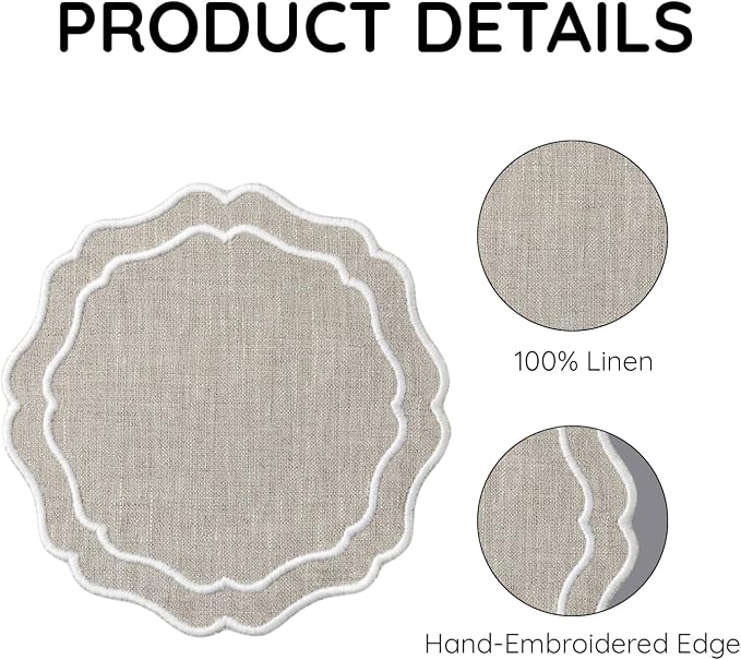Drink Coasters Set of 6, 6x6 inch, Absorbent Linen Drink Mats - Image 4