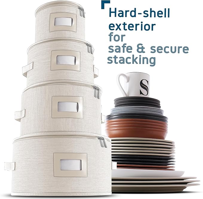 Fine China Storage Containers Hard Shell, 4 Piece Dish Storage Containers - Image 4
