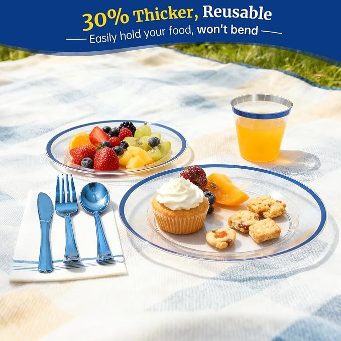 AIRE Blue Gold Plastic Plates Set, sturdy leakproof cutlery, fancy party - Image 5