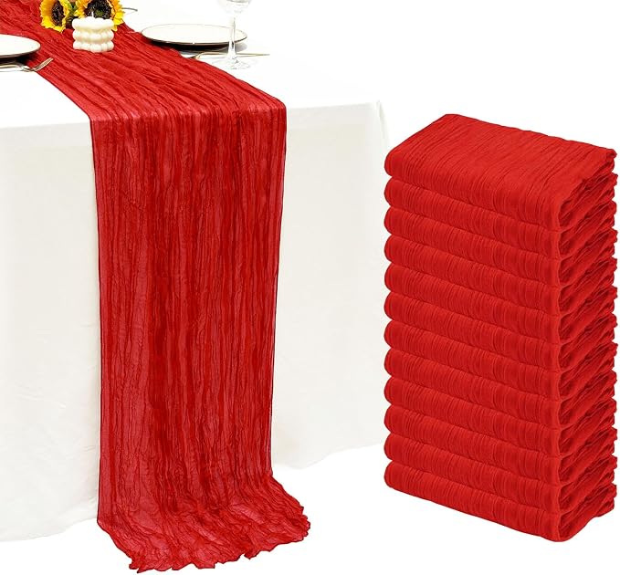 12Pack Red Cheesecloth Table Runner 20 x 120 inch Gauze Table Runner | Red by Seveups
