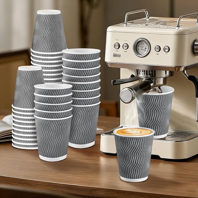 Clawsoff 120 Pack 10 oz Coffee Cups Disposable Insulated Paper Cup Gray | - Image 4