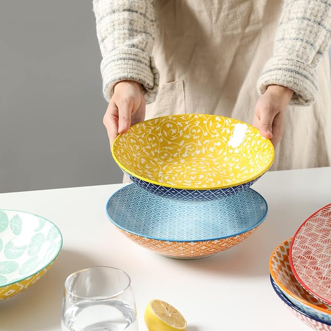 Selamica Ceramic 30oz Large Pasta Salad Bowls 8 Inch Wide and Shallow Soup Bowls - Image 6