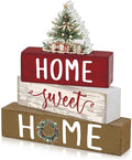 Cinnvoice 4 Pcs Red Christmas Tree Wooden Block Decor Winter Farmhouse Tiered by Cinnvoice