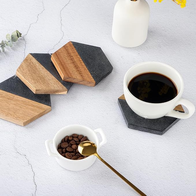 WLWNWFT Wood Black Marble Coasters - Image 4