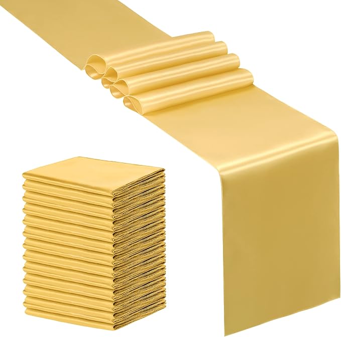 SiinvdaBZX 24 Pcs Gold Satin Table Runner 12 x 108 inches Long | Bright Smooth by SiinvdaBZX