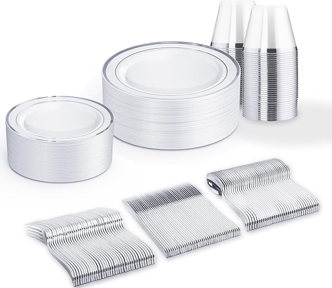 WELLIFE Silver Plates, Plastic Dinnerware Set by WELLIFE