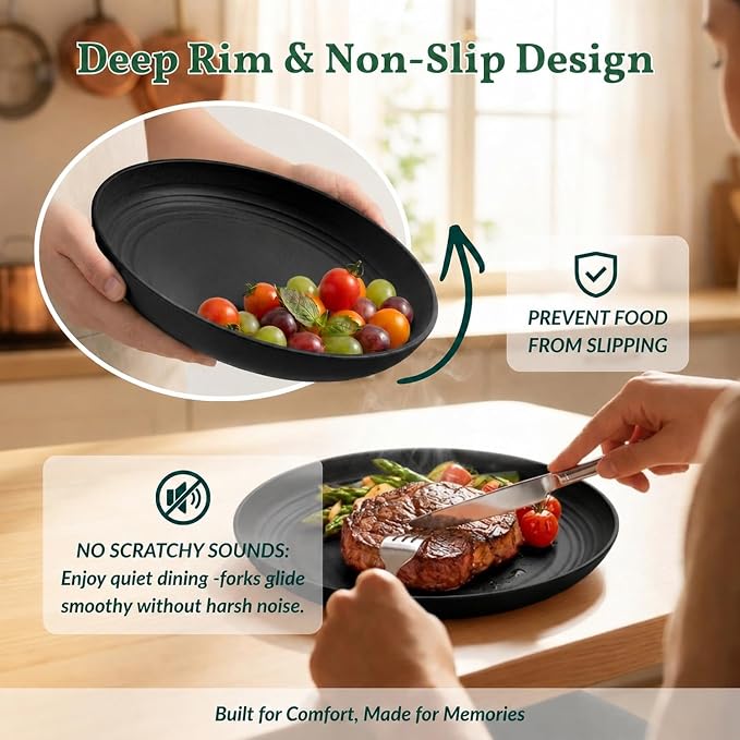 Wheat Straw Plates Unbreakable Deep Dessert Plates Set of 8 Plastic Plates - Image 4