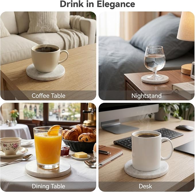 Pure White Marble Coasters Set of 4, Elegant ICY Crystal Coasters - Image 7