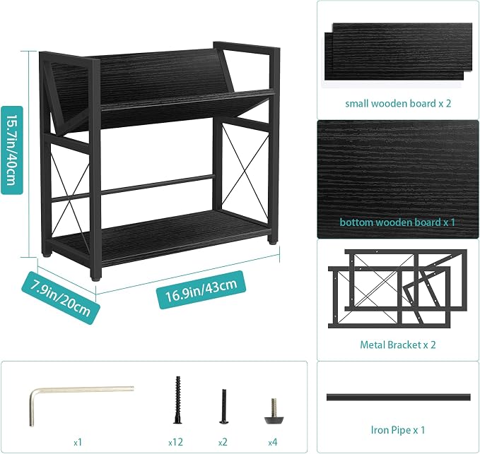 ELITEROO Desktop Bookshelf, 2 Tier Desk Book Organizer Shelf, Wood Tabletop - Image 3