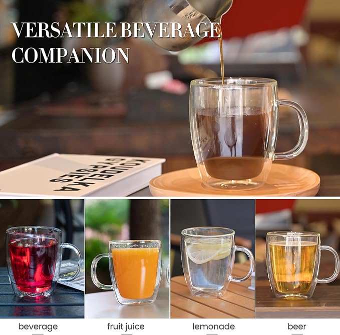 YUNCANG Double Wall Coffee Mugs, 16 Ounces-Clear Glass Cups - Image 4