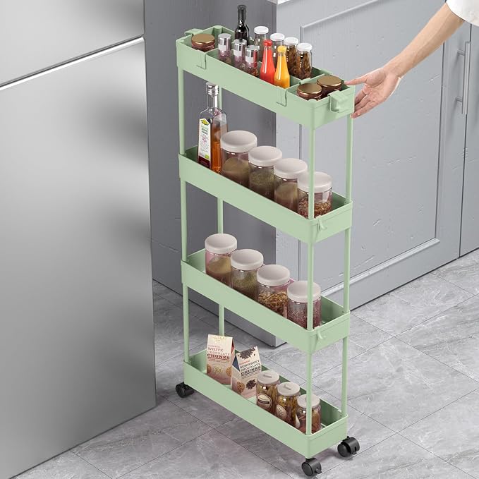Slim Storage Cart 4 Tier, Bathroom Organizer Rolling Utility, Mobile Shelving - Image 4