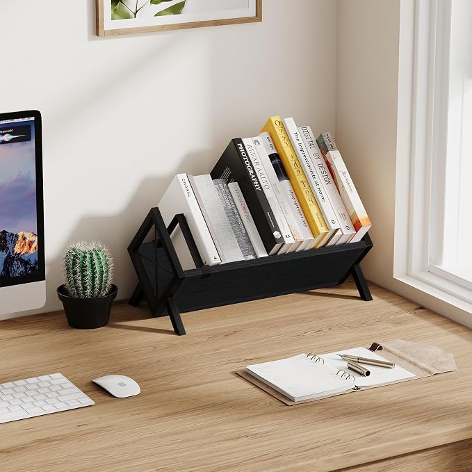 YINMIT Wood Desktop Bookshelf Organizer, Slanted Tabletop Bookshelf | Small - Image 2