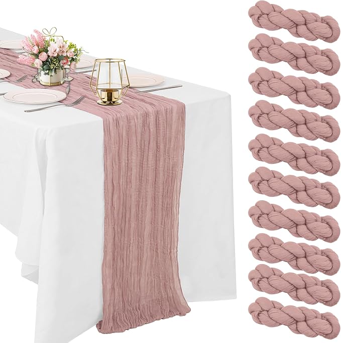 10 Pack Dusty Pink Cheesecloth Table Runner 6FT Boho Gauze Fabric Table Runner by HAISIWLKJ