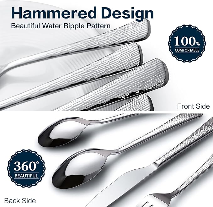 Silverware Set with Serving Utensils, 45 Piece Flatware Set, 18/10 Steel | - Image 5