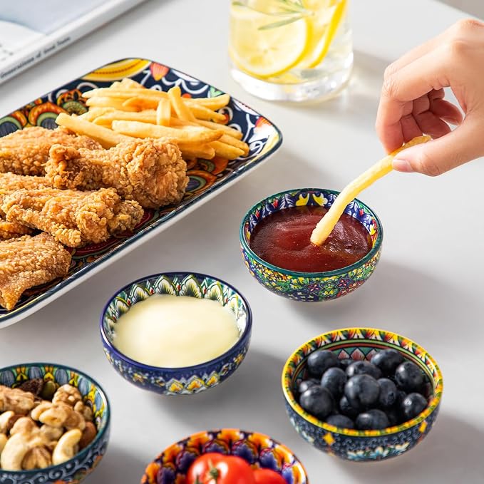 vancasso SIMI 2.7 Oz Ceramic Dipping Bowls Set of 6, Bohemian Sauce Bowls | - Image 7